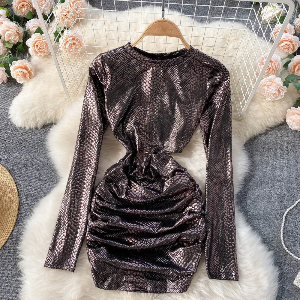 Women Sexy Bodycon Mini Party Dress Vestidos Femininos Casual Streetwear Chic Snake Print Long Sleeve Slim Spring Autumn Dresses