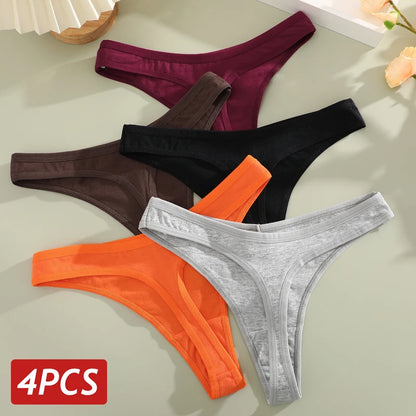 4PCS/Set Cotton Panties for Women Sexy Low Rise G-String Thongs Ultra-thi Seamless Panties