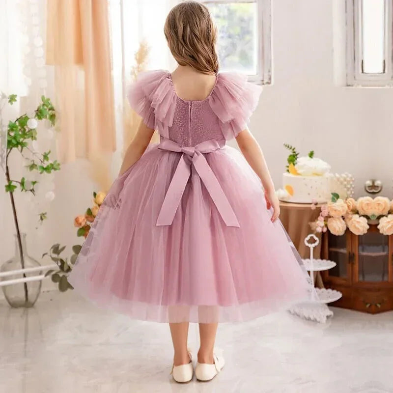 Princess Lace Dress for Kids Flower Lace Dresses 3-8Yrs Girl Banquet