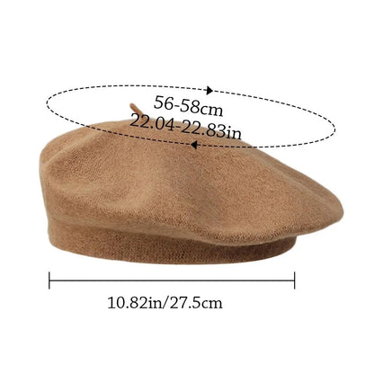 Autumn Winter Warm Wool Berets Hat Retro Elegant Plain Cap All Matched Solid Color French Artist Hat Lady