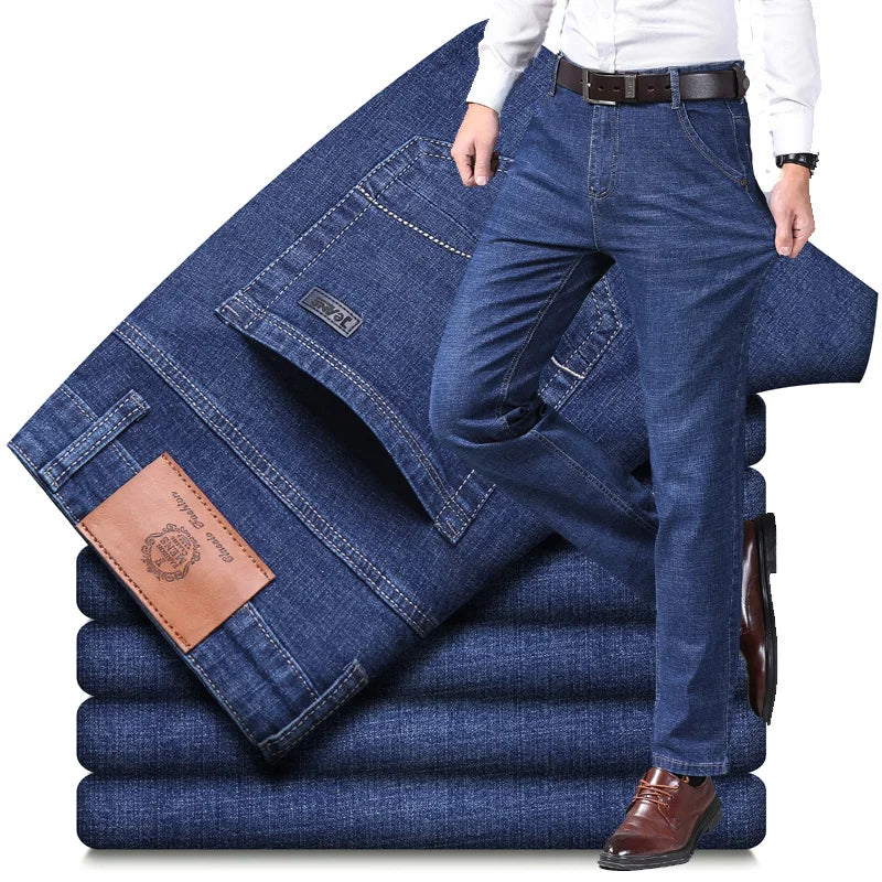 Men's New Classic Work Clothing High-quality Business Jeans Casual Straight Stretch Fashion Denim Trousers Male Brand Clothing