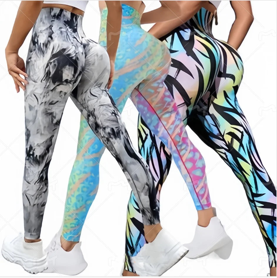 Women Tie Dye Fitness Yoga Pants  High Waist Seamless Booty Lifting  Leggings Sexy 3D Print Workout Outdoor Gym Pants