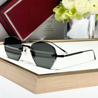 Luxury Rimless Sunglasses OATMAN Irregular Square Alloy Top Quality Men and Women Original Design UV400gafas with Inner Case