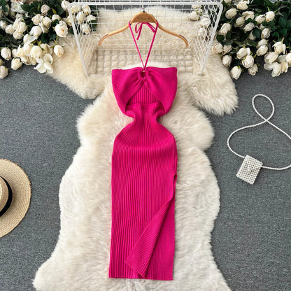 YuooMuoo Chic Fashion Sexy Package Hips Split Knitted Summer Dress Women Slim Elastic Bodycon Party Dress Streetwear Outfits