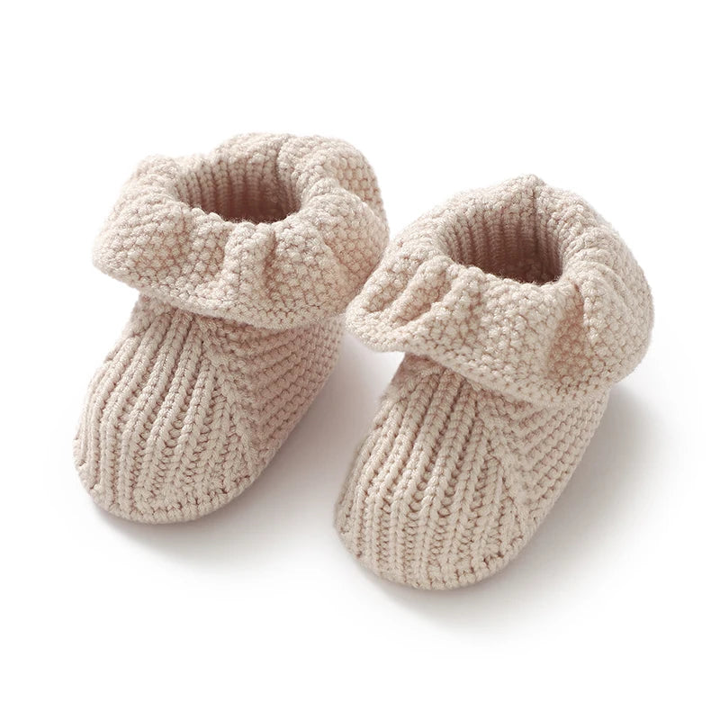 Newborn Baby Shoes Knitted Infant Girl Boy Boots Fashion Ruffles Slip-on Toddler Kid Footwear 0-18M Handmade Clothes Accessories