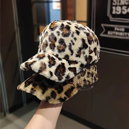 Get Ready for Winter with Our New Arrival Leopard & Zebra Print Fleece Baseball Cap - Perfect for Women