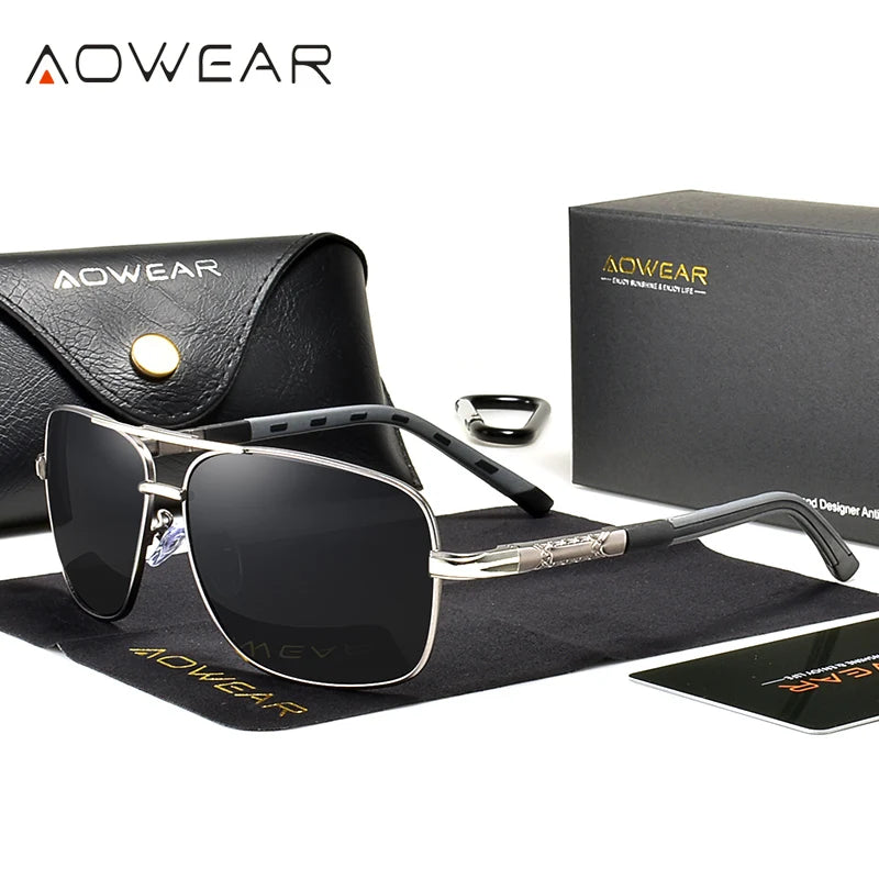 AOWEAR Men's Polarized Mirrored Sunglasses for Men Women Luxury Quality Retro Rectangle UV400 Driving Sun Glasses gafas de sol