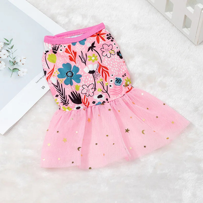 Lace Puppy Skirt Dog Dress Pet Apparel Mesh Fashion Printing Skirt Spring Summer Thin Pet Clothes Sweet Cute Princess Dress 2022