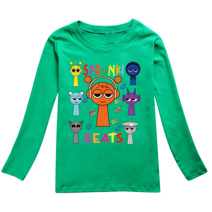 Sprunki Clothes Summer Kids Fashion Horror Game Incredibox Long Sleeve T-Shirt Boys Graphic Tee Baby Girls Tops Child Pullover