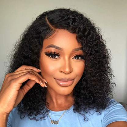 Brazilian Deep Wave Frontal Wig Transparent 13x4 Lace Front Human Hair Wigs for Women Deep Curly Short Lace Wig PrePlucked Bling