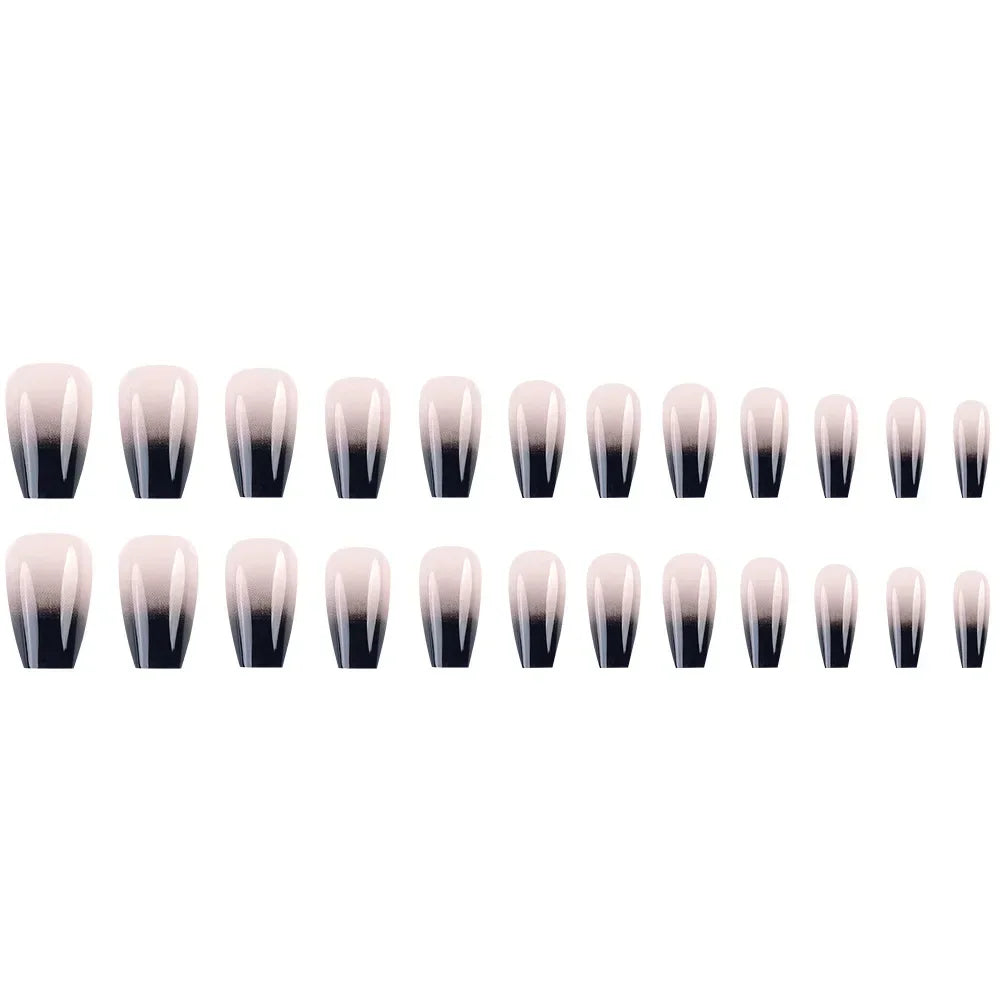 24pc Press on Nails Black Gradient Ballet False Nail French Ballerina Fake Nails Hot Girl Short Detachable DIY Manicure Nail Tip