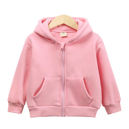 Chidren Thicken Fleece Hooded Coat Soild Cotton Long Sleeve Hoodies