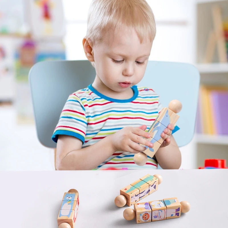 Baby Wooden Rattle Montessori Toy Hand Bell Hand-on Develop Ability Toy Baby 0 12 Months Animal Rotating Puzzle Educational Toy