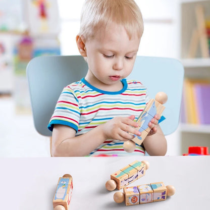 Baby Wooden Rattle Montessori Toy Hand Bell Hand-on Develop Ability Toy Baby 0 12 Months Animal Rotating Puzzle Educational Toy