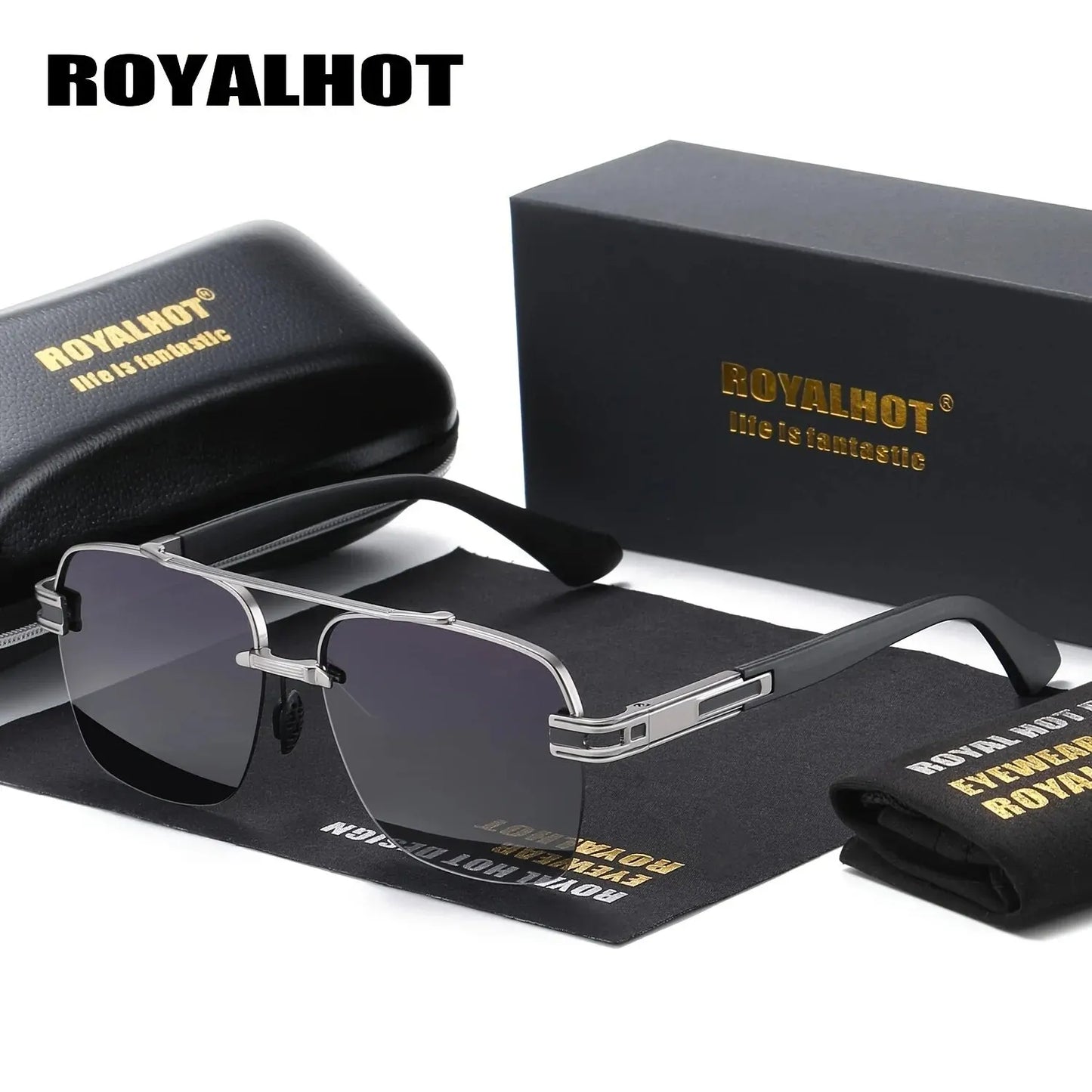 RoyalHot Unisex Polarized Classic Metal Oval Border Sunglasses