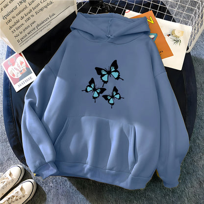 Hirsionsan Butterflies Graphic Print Hoodies Women Chic Long Sleeve