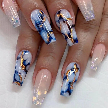 French Tip Press on Nails Long Coffin False Nails Press ons Acrylic Glue on Nails Full Cover False Nails Wearable Fake Nails Set