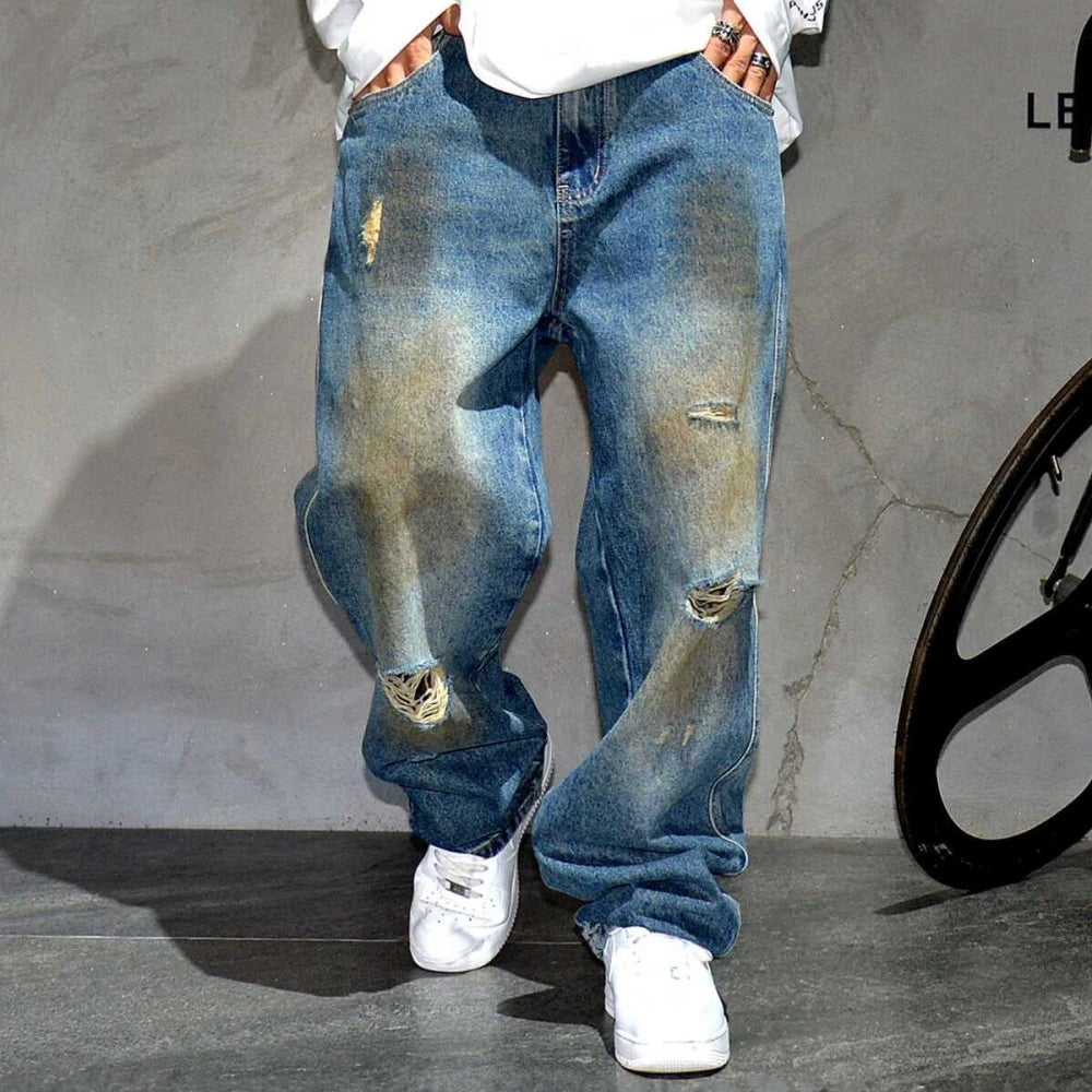 American Vintage Baggy Jeans Mens Clothing High Quality Korean Hip Hop Ripped Jeans Streetwear Skateboard Denim Pants Trousers