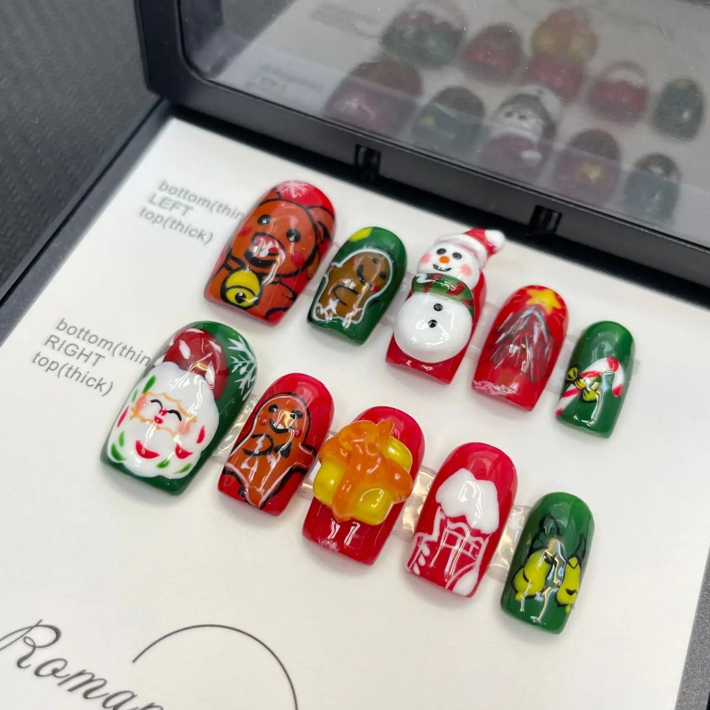 Press On Nails Handmake Autumn and Winter Three Dimensional Cartoon Cute Snowman Santa Claus Elk Removable Reusable Fake Nails