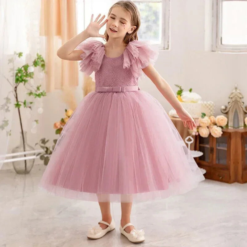 Princess Lace Dress for Kids Flower Lace Dresses 3-8Yrs Girl Banquet