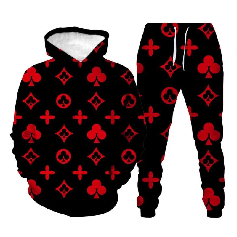 Men's Sweater Set Europe and America 2025 New Christmas 3D Printed Sweater Hoodie Set Loose Large Size Brand Coat