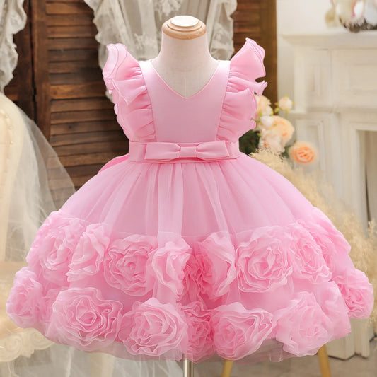 Baby Girls Party Dress Princess Birthday Puffy Dresses Appliques Toddler Girls Baptism Tutu Dresses Children Wedding Gown 1-5Y