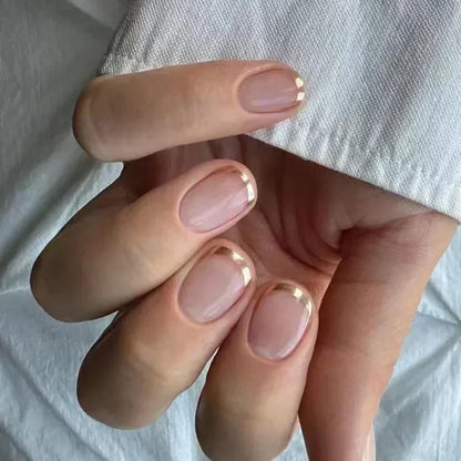 24Pcs French Tip  Press on Nails Short Coffin False Nails Simple Wearable Fake Nails Frosted Full Cover Press on Nail Tips Art
