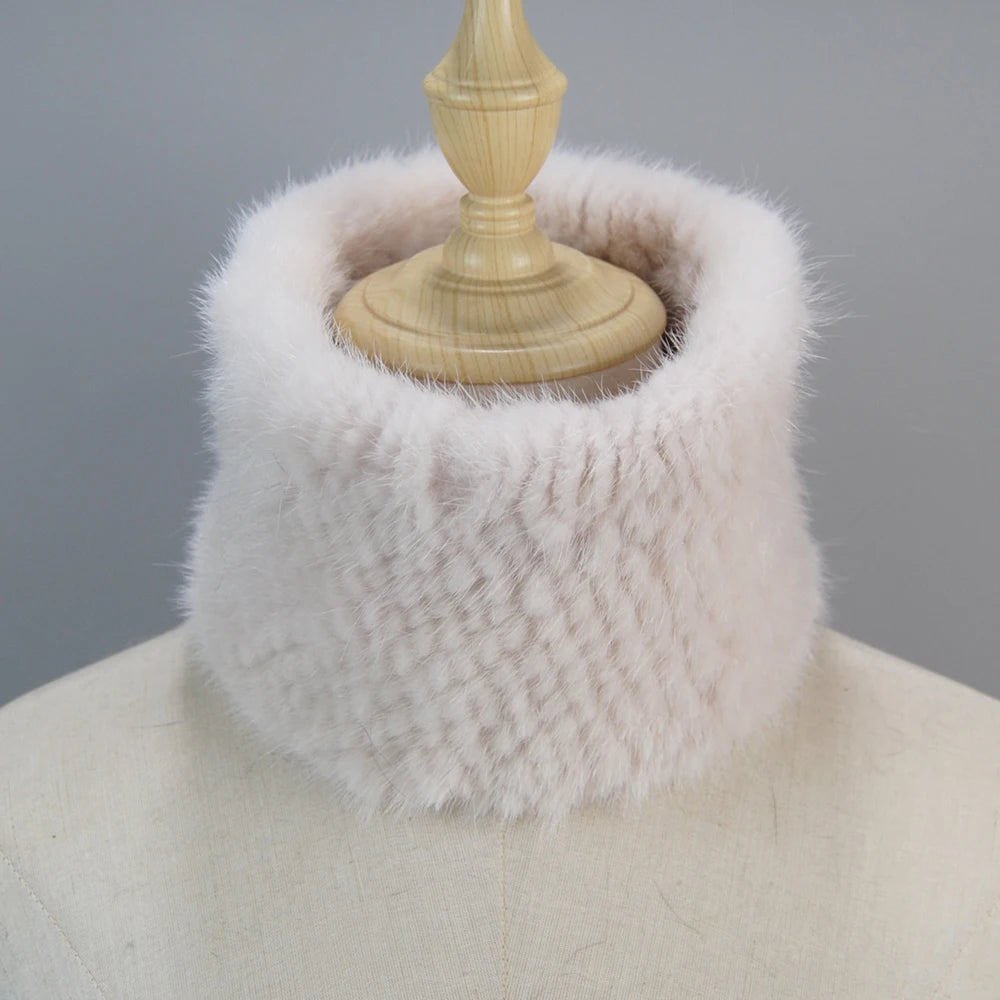 2025 New Women Winter Real Mink Fur Scarves headbands Good Elastic Knitted Natural Mink Fur Scarf Thick Warm Lady Fur Ring Shawl