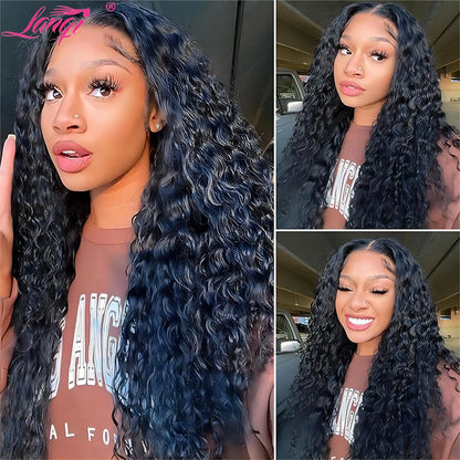 Deep Wave Glueless Wig Human Hair Ready To Wear 13x4 Curly Lace Front Human Hair Wig 250 Density Transparent Lace Frontal Wig