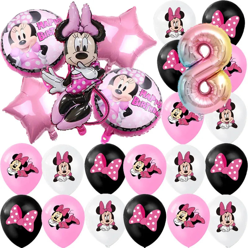 Minnie Mouse Party Decoration Disposable Tableware Minnie Cup Plate Balloon For Girls Baby Bath Birthday Party Supplies