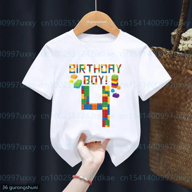 Summer Kawaii Kids 2-9th Birthday Master Builder Block Building Boys Cotton Tshirt Cute Children Tshirt Boys Tshirt Top