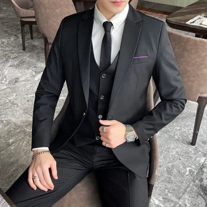 S-9XL New (Blazer+Vest+Pants) Men's Fashion Business Gentleman Professional Formal Dress Korean Version Banquet Dress Suit 6XL