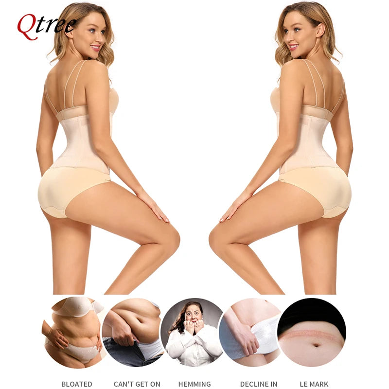 Qtree 6 Hooks Waist Trainer Belt Women Belly Trimmer Body Shaper Corset Firm Tummy Control Strap