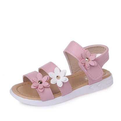 2024 Summer New Girls Sandals Kids Floral Sandals with 3 Flowers Princess Sweet for Wedding Party Dress Shoes Kids Sandals 21-36