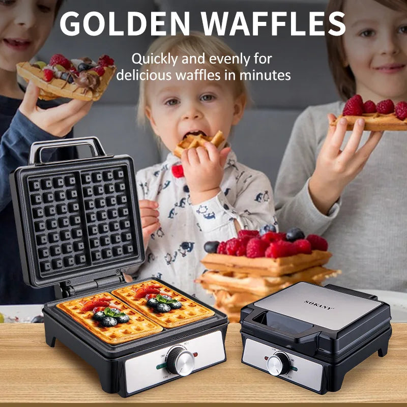 1600W Electric Waffles Maker 2 Pan Temperature Control Double Heating Non-Stick Egg Cake Oven Waffles Griddle Cooking Machine