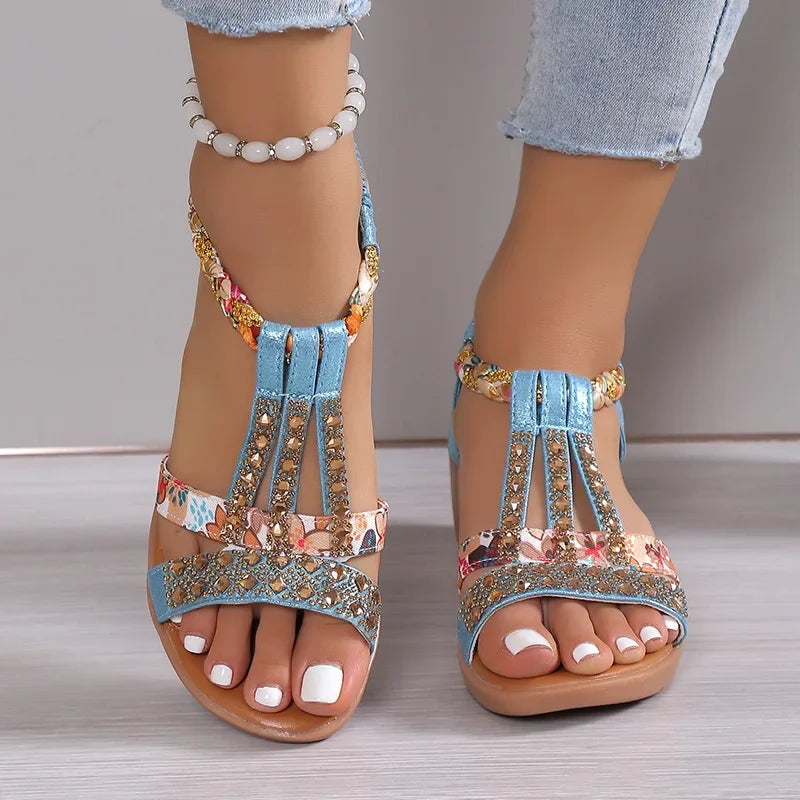 Women Wedge Sandals Summer Bohemia Rhinestones Casual Platform Sandals Female Peep Toe Outdoor Beach Shoes обувь женская летняя