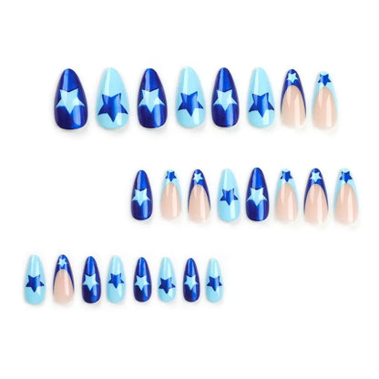 24pcs Long Almond False Nails French Leopard Star Press on Nails Fake Nails DIY Manicure Detachable Nail Tips