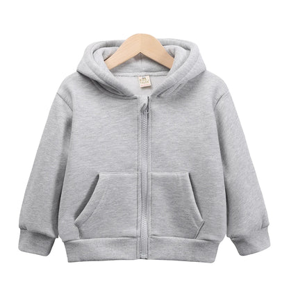 Chidren Thicken Fleece Hooded Coat Soild Cotton Long Sleeve Hoodies