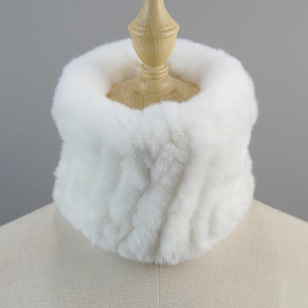 Good Elastic Rex Rabbit Fur Ring Scarves Winter Warm Women Genuine Rex Rabbit Fur Scarf Knitted Real Natural Fur Wraps Headbands