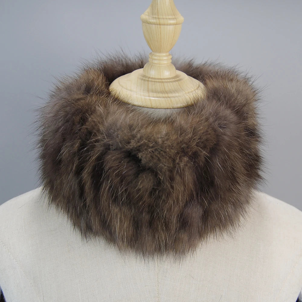 2025 New Women Winter Real Mink Fur Scarves headbands Good Elastic Knitted Natural Mink Fur Scarf Thick Warm Lady Fur Ring Shawl