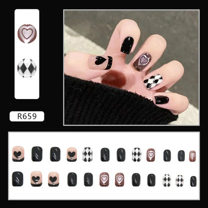 Vintage Camellia Wearable Pink Press on Fake Nails Tips with Glue False Nails Design Butterfly Lovely Girl False Nails