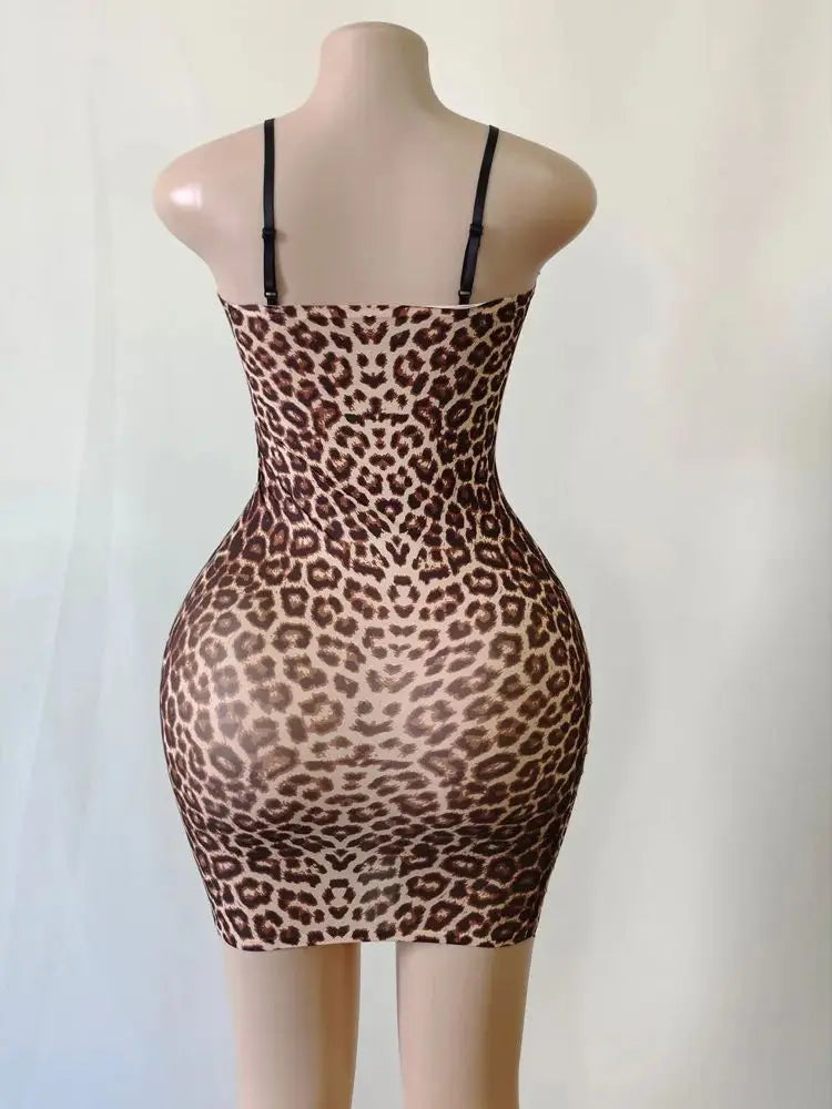 Spaghetti Strap Leopard Prints Hot Dress Bodystocking Tights Package Hip Minifalda Sexy Dresses Clubwear Lingerie Miniskirt Robe