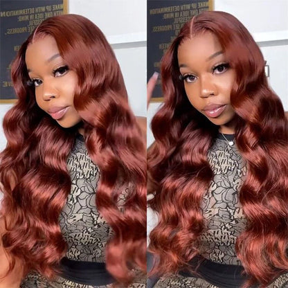 13x4 Reddish Brown Body Wave Lace Frontal Human Hair Wig HD 13x6 Lace Frontal Wig Glueless Human Hair Wig Pre Plucked