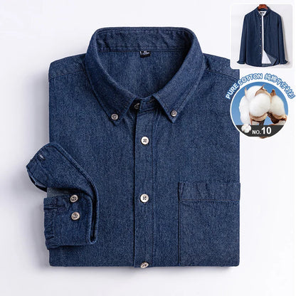 New in shirt Fahion jean shirts for men longsleeve 100%Cotton Casual shirt cowboy single pocket top social korean trends clothes