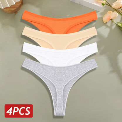 4PCS/Set Cotton Panties for Women Sexy Low Rise G-String Thongs Ultra-thi Seamless Panties