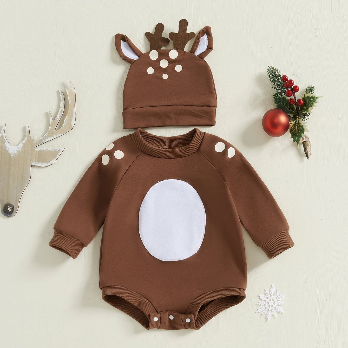 ma&baby 0-18M Christmas Newborn Infant Baby Boy Girl Romper Deer Costumes Cute Jumpsuit+ Hat  Long Sleeve Xmas Outfits