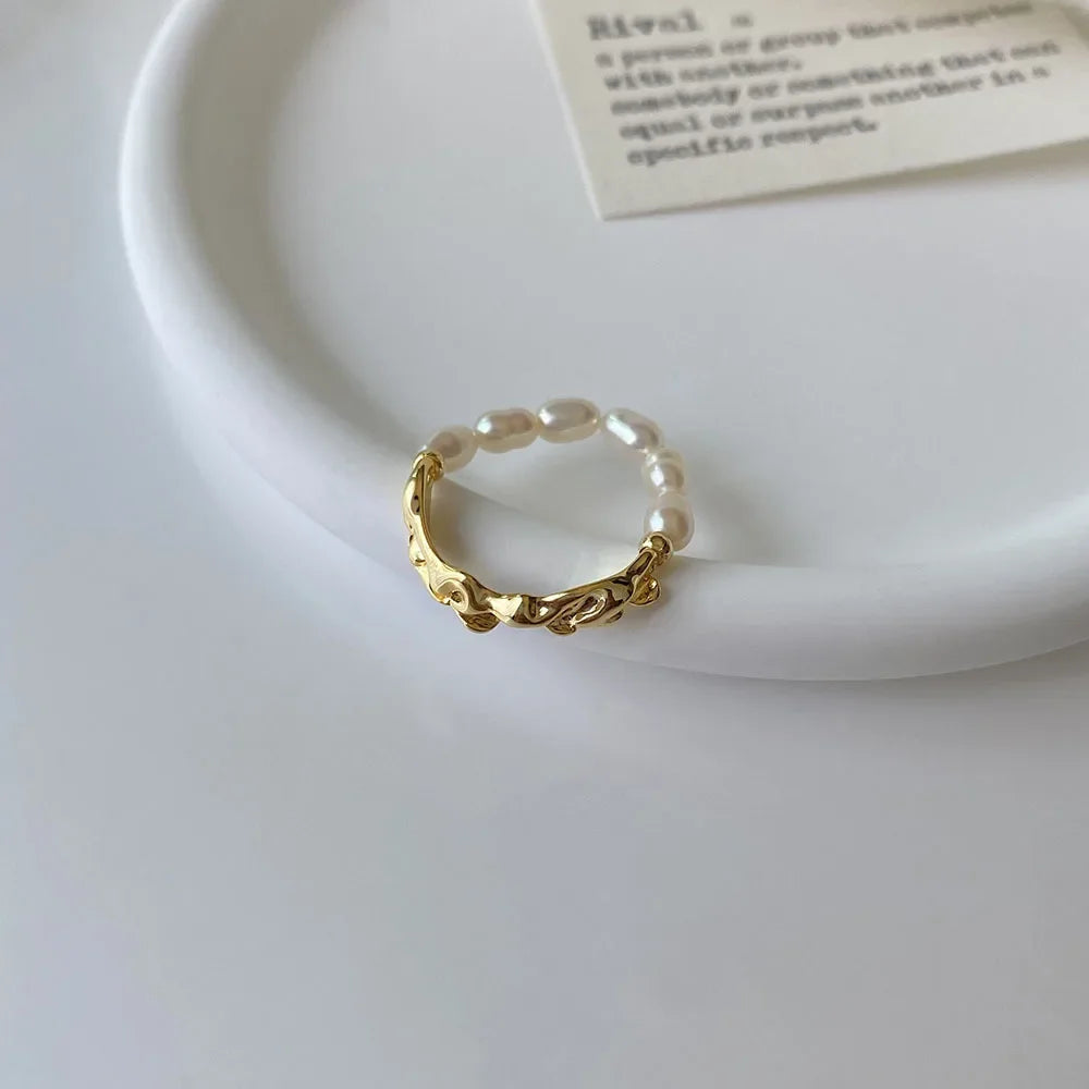 Korean Retro Elastic Rope Imitation Pearl Beaded Ring for Women