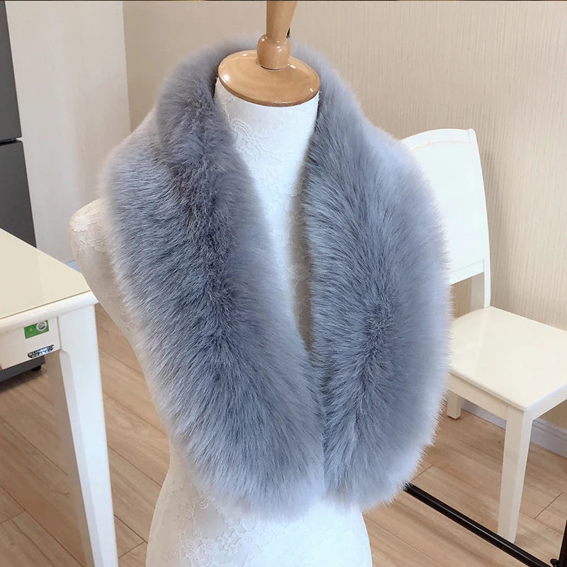 Women Faux Fox Fur Collar Fashion Winter Warm Shawl Collar Female Luxury Scarves Jackets Fur Coat Decor Shawl Clothes Accessorie