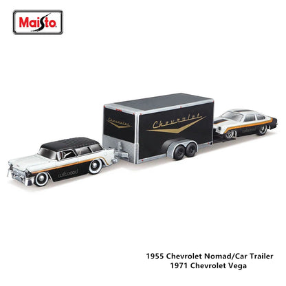 1:64 Maisto Three In One Trailer Car Model Ford Dodge Chevrolet Diecast