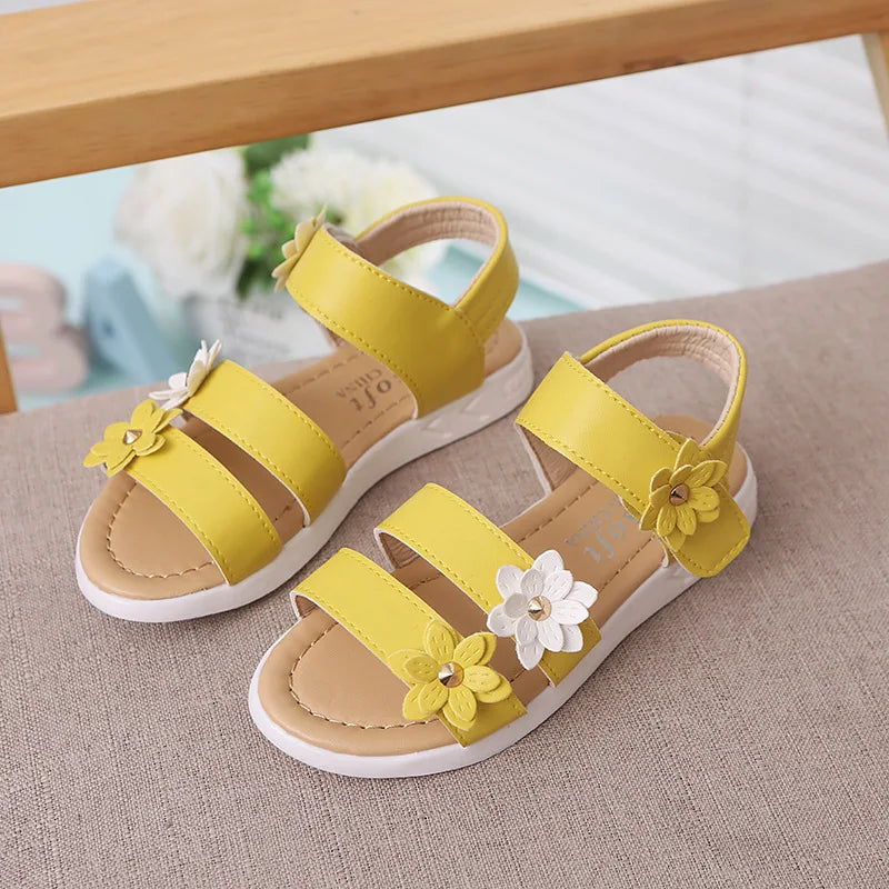 2024 Summer New Girls Sandals Kids Floral Sandals with 3 Flowers Princess Sweet for Wedding Party Dress Shoes Kids Sandals 21-36